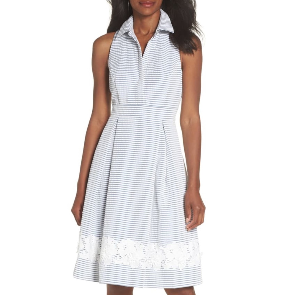 Eliza J Halter Striped Blue White Shirtdress